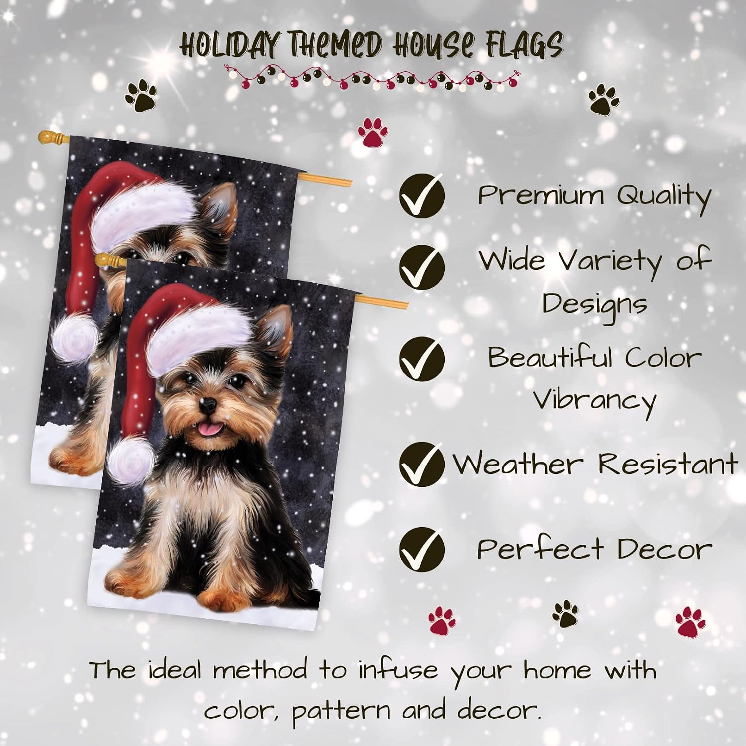 Doggie of the Day Yorkshire Terrier Dog House Flag - Christmas Let it Snow - Holiday Outdoor Double Sided Pet Portrait Home Garden Decor 28"w x 40"h, HFLG61144