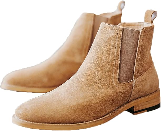 Amazon ジョイジョイ チェルシーブーツ スエード 革靴 メンズ ショートブーツ サイドゴア オリジナル系 ビジネス 軽い カジュアルコーデ 革底 キャメル 木底 履きやすい フォーマル 冬 短靴 ローカット カッコイイ 3色 ブーツ