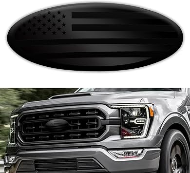 Overlay Emblem Fit for Ford, 9 Inch Front Grille Tailgate Car Decoration Emblems, Oval Aluminum American Flag Compatible with Ford F150 F250 F350 Edge Explorer Ranger Expedition Black