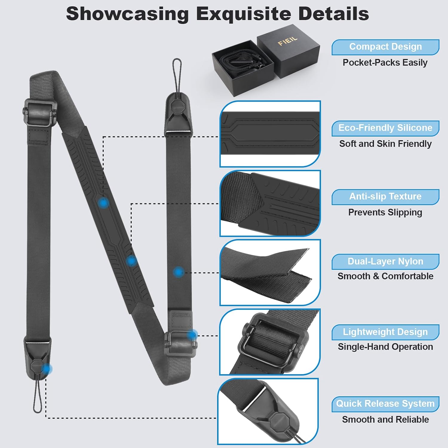 FIEIL Adjustable Camera Strap, Universal Camera Strap with Quick Release and Connection, Comes with Comfortable Silicone Shoulder Pads and Base, Smooth and Sturdy, Strap Width 1''(2.5cm)