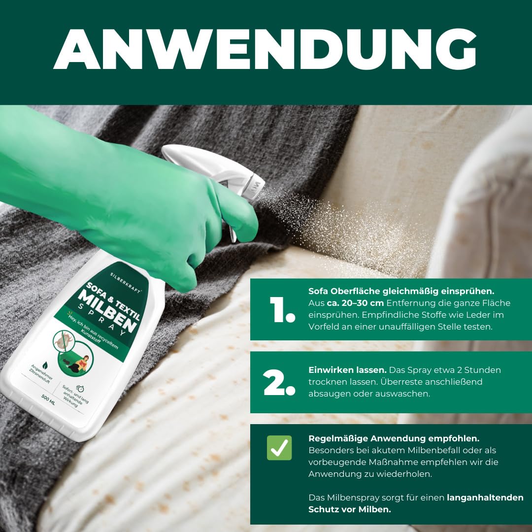 Silberkraft Milbenspray Sofa Textil 2L Kanister - Anti Milben Spray für Polstermöbel Couch Kissen - Hausstaubmilben vertreiben auf Textilien