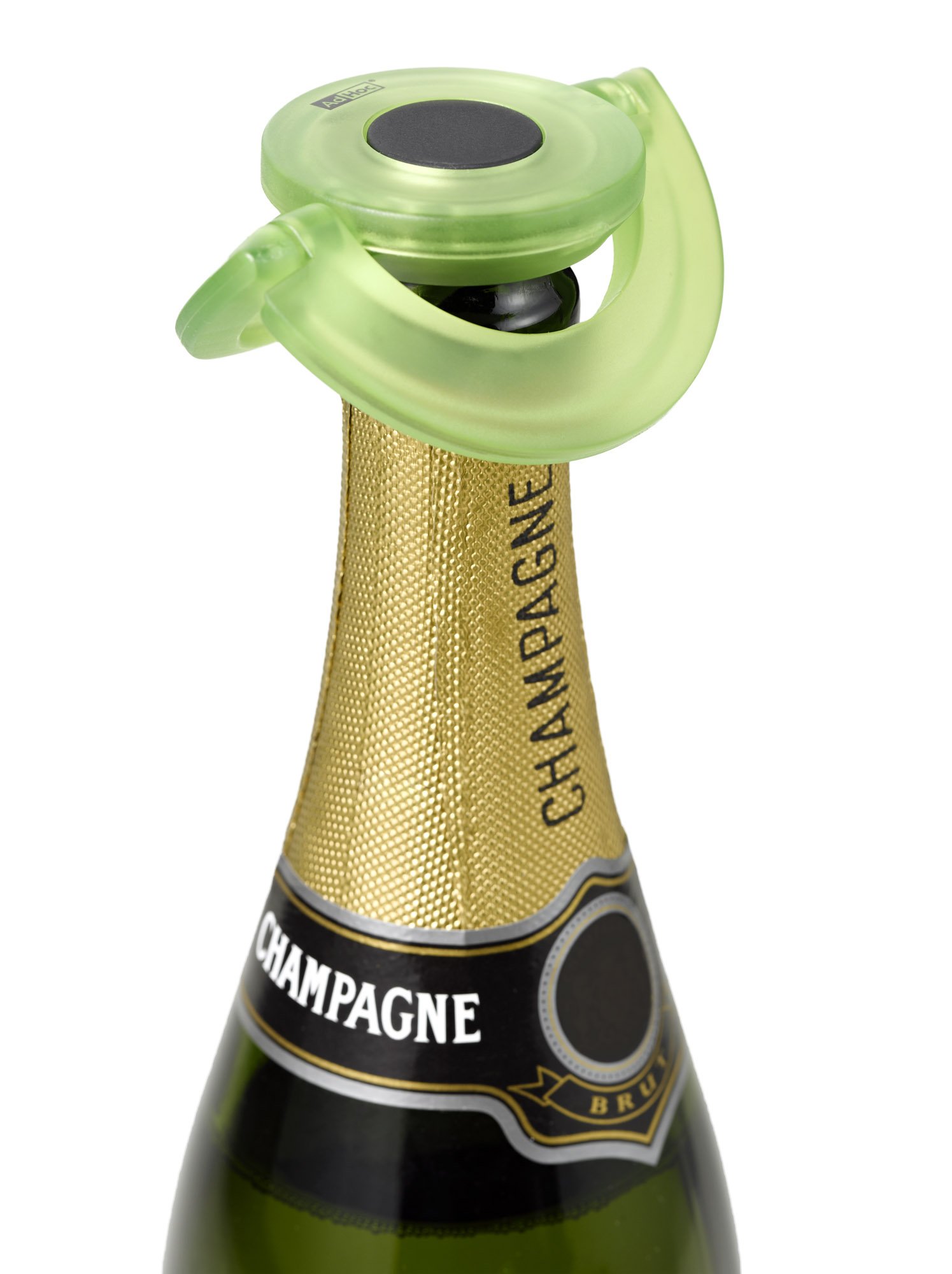 AdHoc Gusto Green Champagne Bottle Stopper, Fizzy Wine Bottle Stopper, Ultra Flat, Leak Proof, Keeps Fizz, Plastic/Silicone, Ultra Flat, Leak Proof 17mm x 82mm