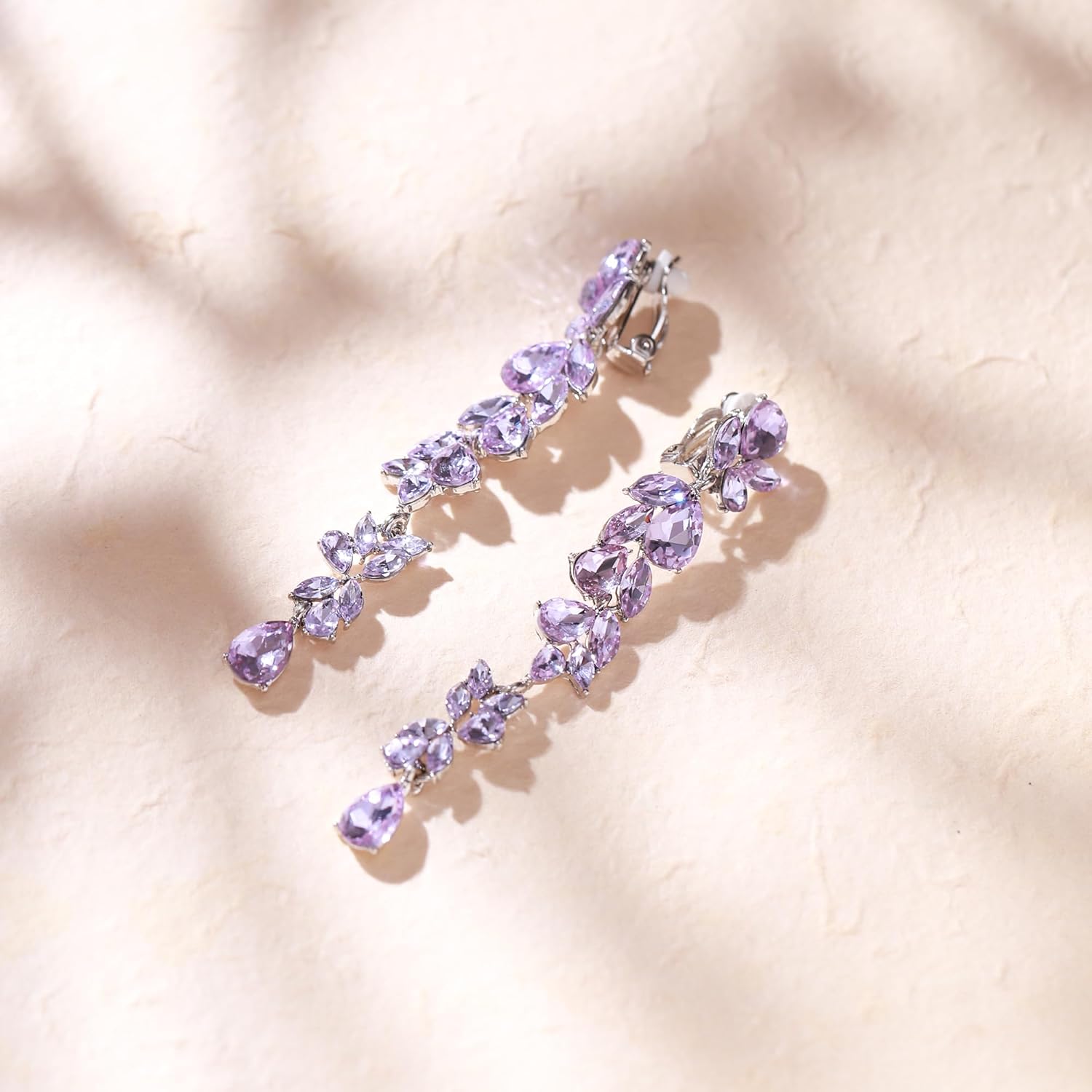 Crysdue Clip On Earrings for Women Rhinestone Crystal Teardrop Cluster Wedding Bridal Non Pierced Long Dangle Earring for Prom Party - Image 4