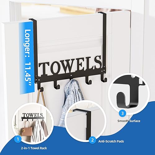 Miniatura 4 de Ganchos para colgar sobre la puerta, toallero para colocar sobre la puerta, ganchos de metal resistente negro para colgar sobre la puerta, perchero