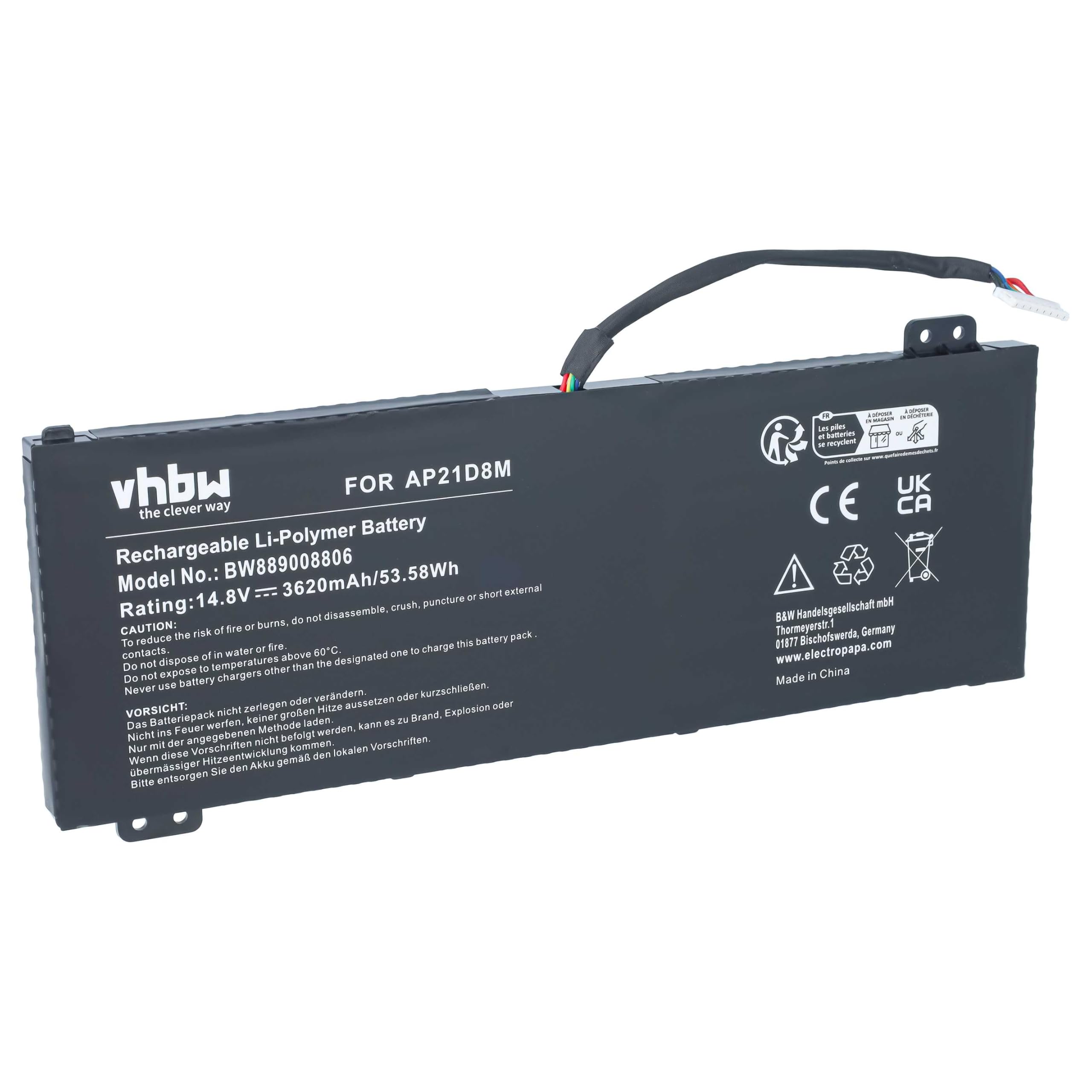 vhbw batteria sostituisce Acer AP18D8M, AP21D8M, AP18E7M, 4ICP4/70/88
