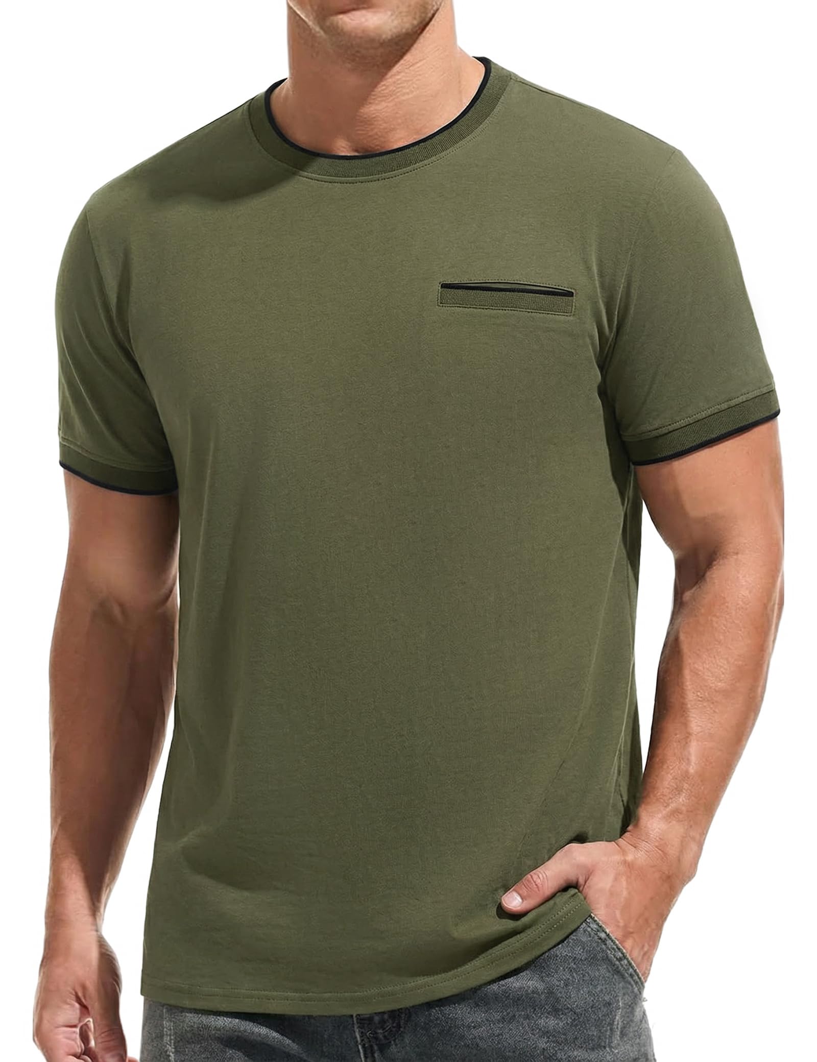 iClosam T Shirt Herren Baumwolle Gerippt Rundhalsausschnitt Kurzarm T-Shirts Männer Bequem Mens Sommer Casual Top S-3XL