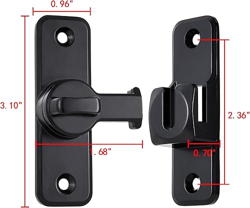 Miniatura 2 de Cerradura de seguridad mejorada negra  Pestillo de puerta deslizante y oscilante de 90180 grados resistente para graneros, puertas y más