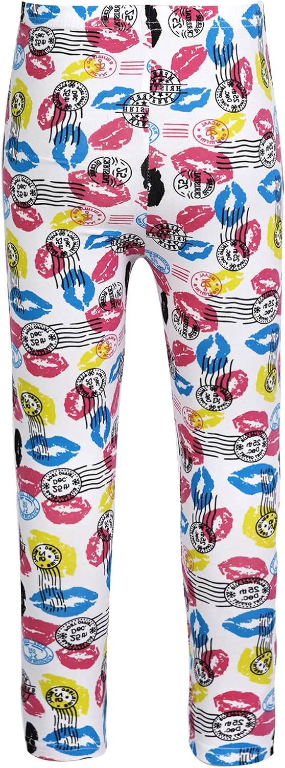 FEESHOW Kids Girls Cotton Yoga Leggings Elastic Waistband Pattern Print Athletic Pants for Workout Fitness Dance