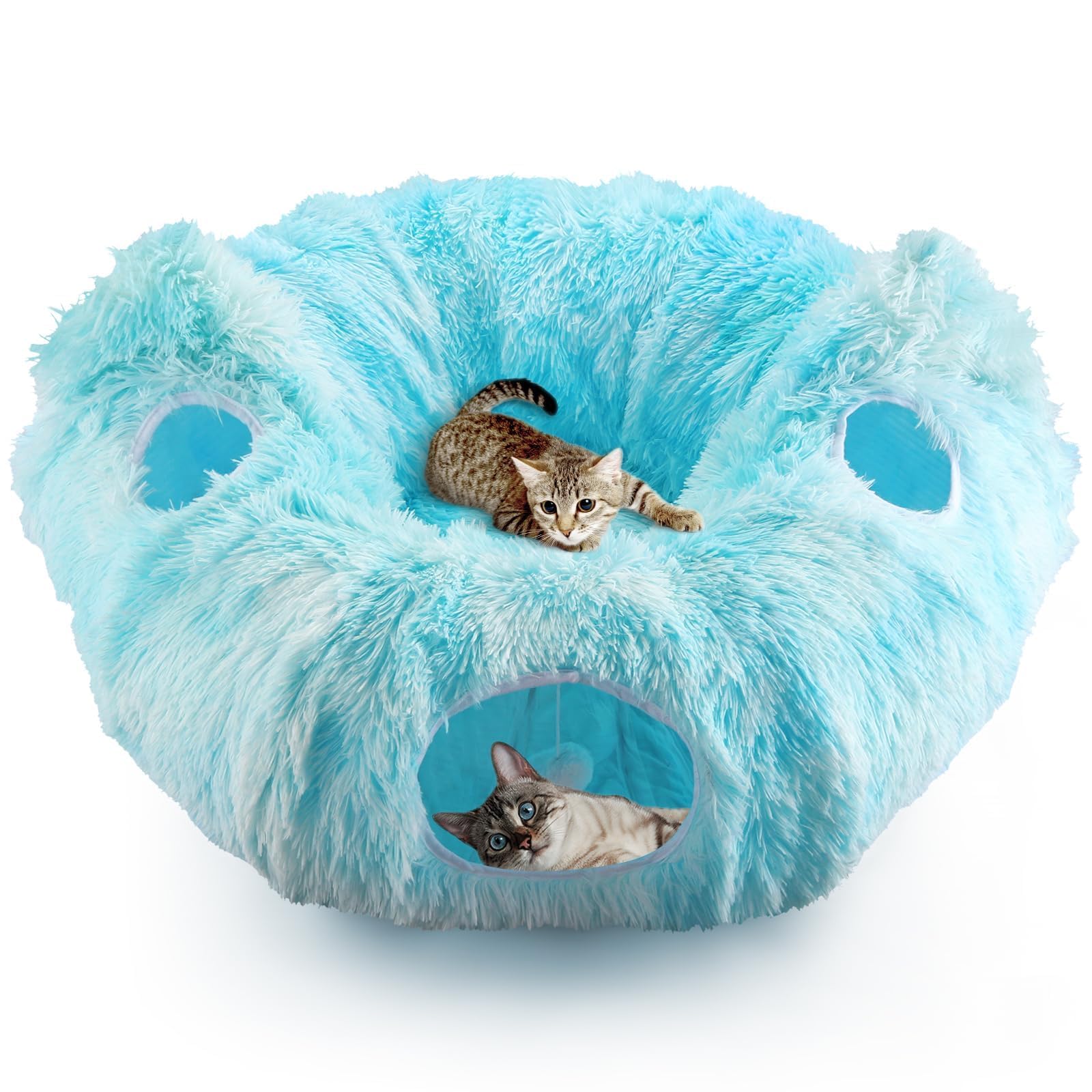 Tunnel Chat Pliable Tunnelle pour Chaton pour Jouer, Courir, se Cacher, Dormir Couffin pour Chats Aire de Jeu Peekaboo,Tunnel avec4 Points d'entrée