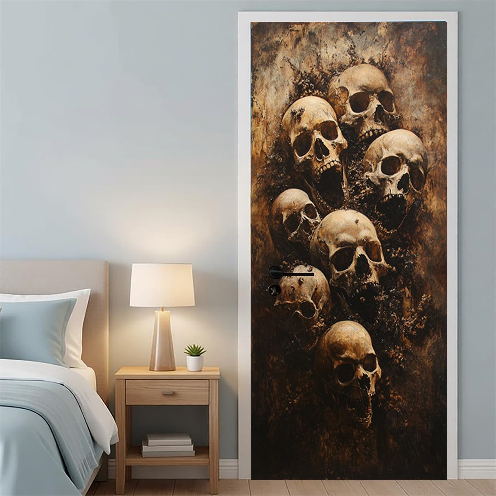 Türaufkleber Schädel 77 x 200 cm Türtapete selbstklebend Wandbild PVC wasserdicht abnehmbar Halloween Türfolie für Wohnzimmer Schlafzimmer Büro