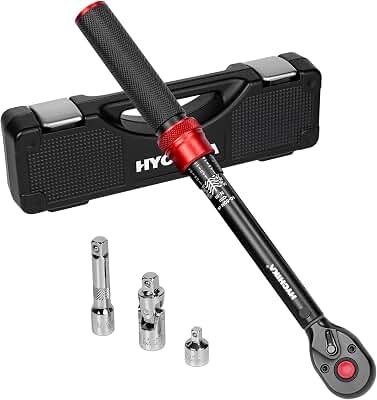 HYCHIKA Llave Dinamométrica, 3/8 de Pulgada 10-60Nm, Precisión ±2%, 72 Dientes, Dinamometrica con Adaptador de 3/8 a 1/4, Junta Universal, Barra de Extensión de 75mm para Coche, Moto, Bicicleta