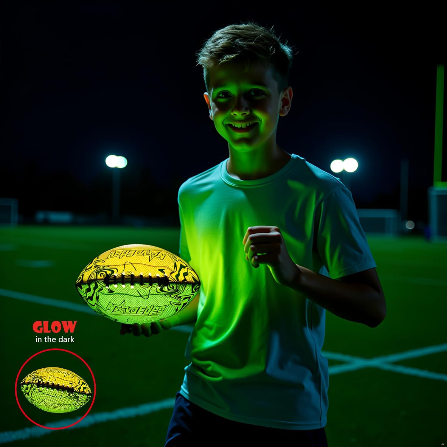 USB-C Rechargeable Football with LED Lights - Glow in the Dark Football, 9.25-inch Dual-Color Light-Up Ball, Night Play Sports Gift for Boys & Girls Outdoor Games