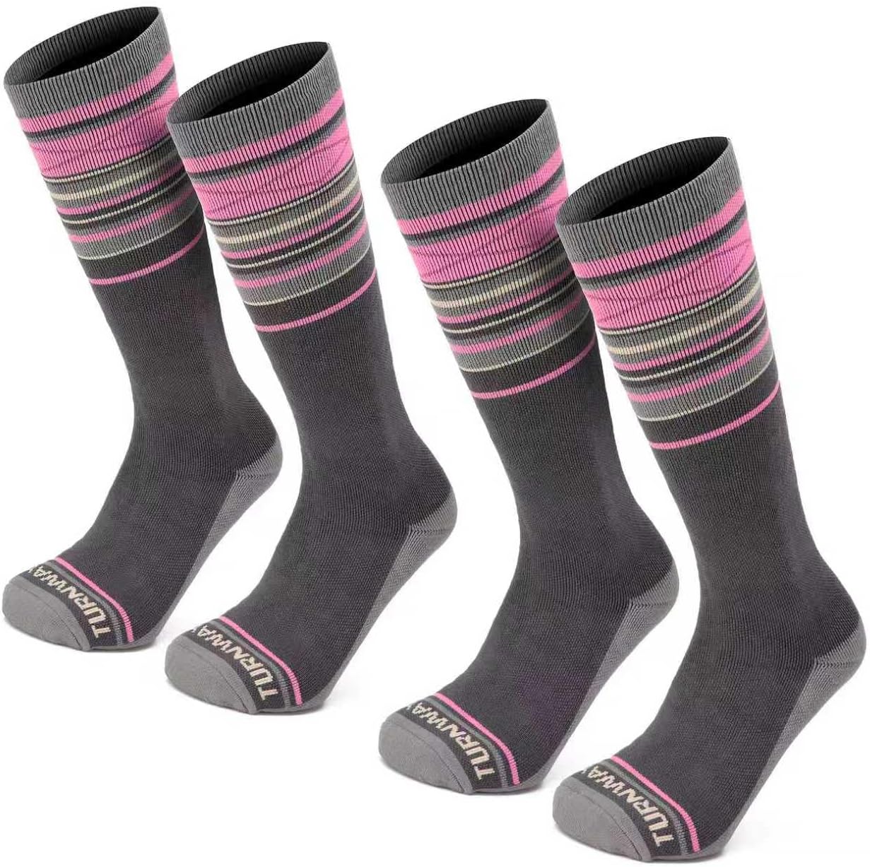 TurnWay 2-Pairs Ski Socks 85% Cotton for Skiing, Snowboarding, Winter Outdoor Sports for Men & Women