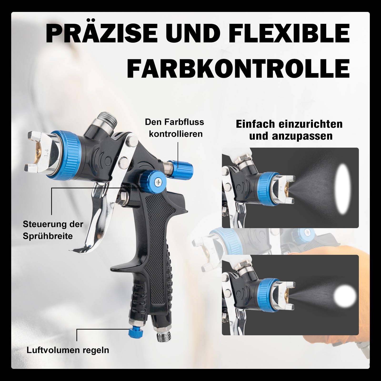 HVLP pistolet natryskowy z 3 dyszami – 1,4/1,7/2,5 mm, profesjonalny pistolet do lakierowania, sprężone powietrze grawitacyjne, z plastikowym kubkiem o pojemności 600 ml, z regulatorem ciśnienia