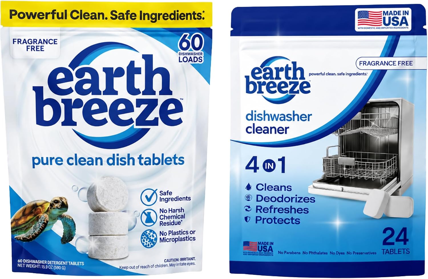 Earth Breeze Dishwasher Detergent Tablets & Dishwasher Cleaner Tablets Set