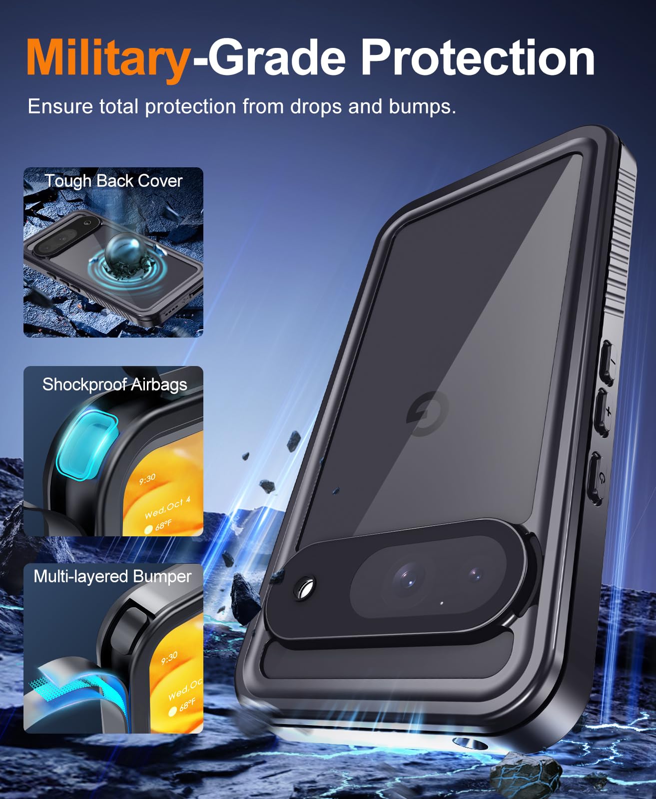 Beeasy Coque pour Google Pixel 9 Etanche, IP68 Imperméable 360 Protection Intégrale Étui avec Protecteur d'Écran, Antichoc Waterproof Antipoussière Incassable Etui pour Pixel 9, Noir