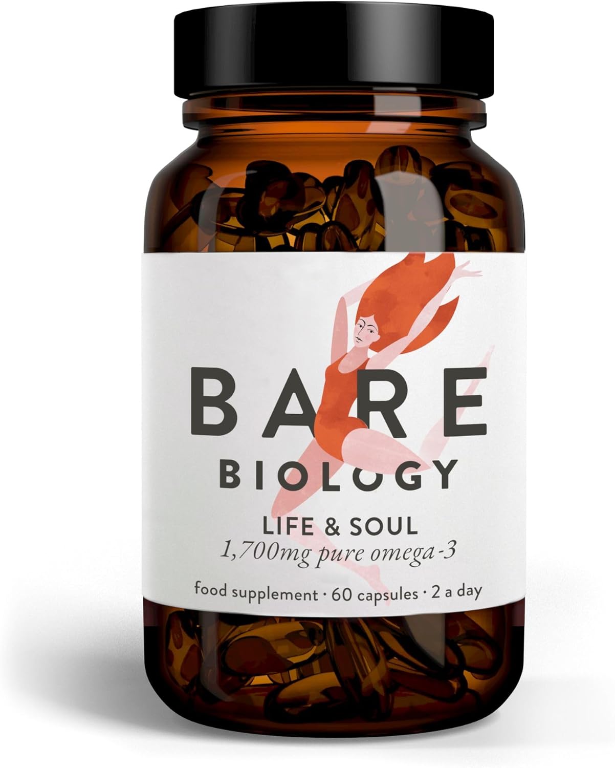 Bare Biology Super-Strength Fish Oil 1,700mg Omega-3 – Life & Soul Daily Omega 3 Capsules (1 Month Supply – 60 Capsules) 1,100mg 500mg DHA, Supports Heart, Brain Function & Eye Health