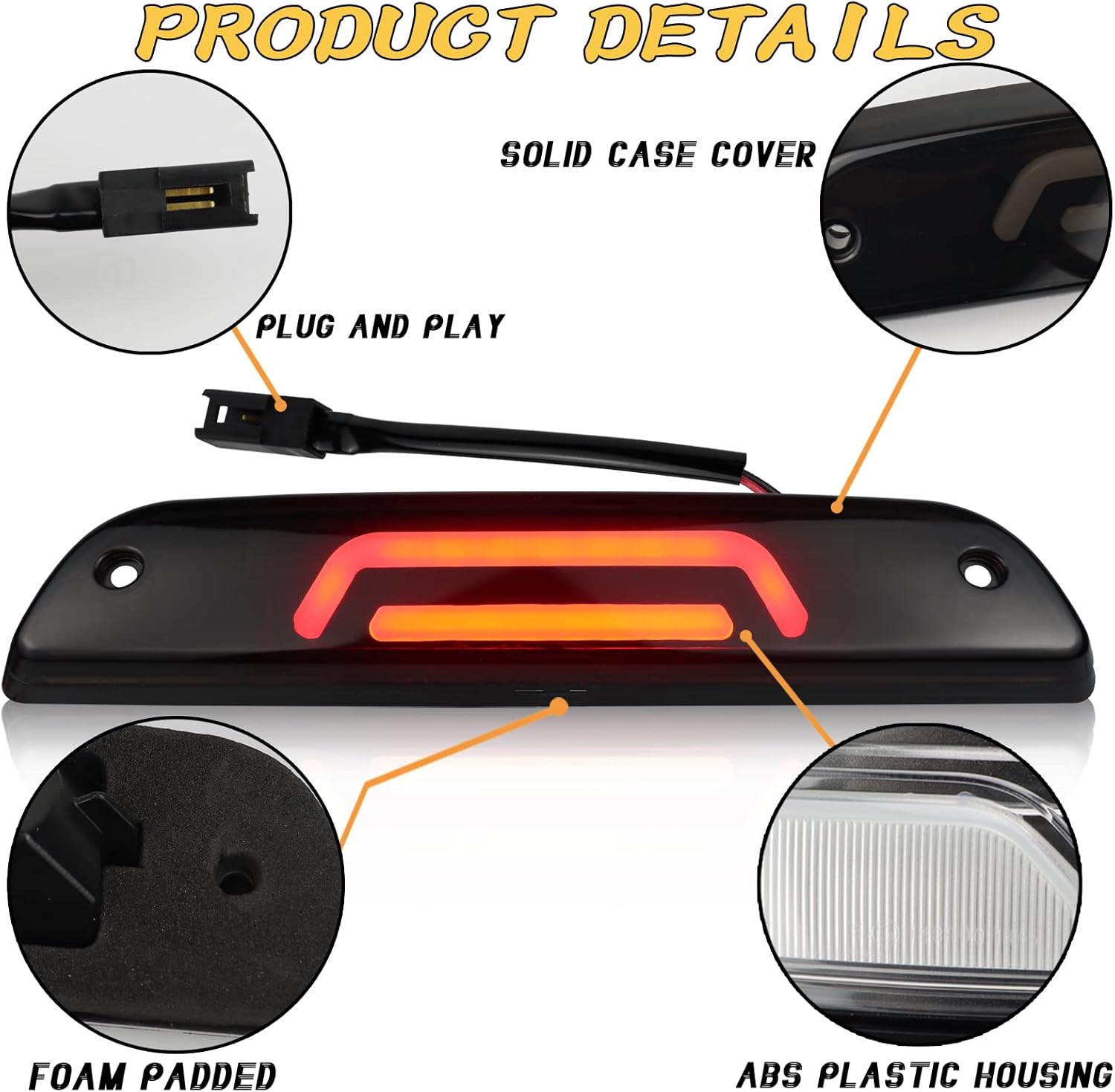 High Mount Stop Lights LED Third Brake Light Assemblies Compatible with Toyota Tacoma Truck 1995-2015 Rear LED Brake Lamp Bar Taillight