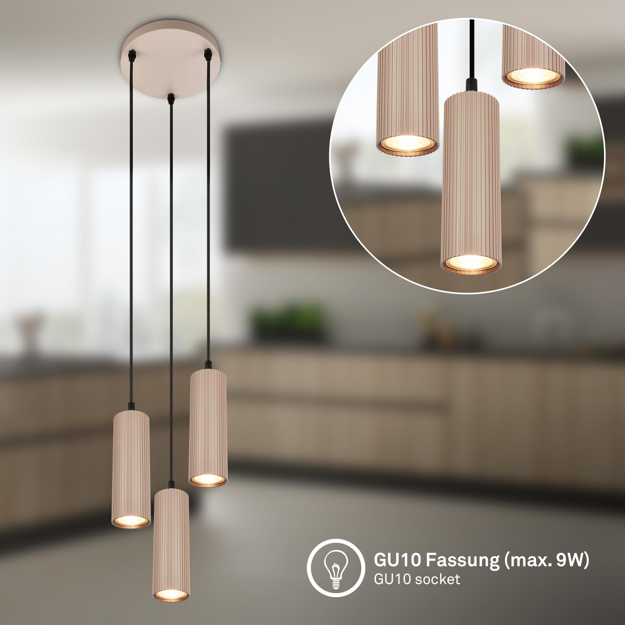 BRILONER - Pendelleuchte Höhenverstellbar GU10 Fassung Beige max. 120 cm