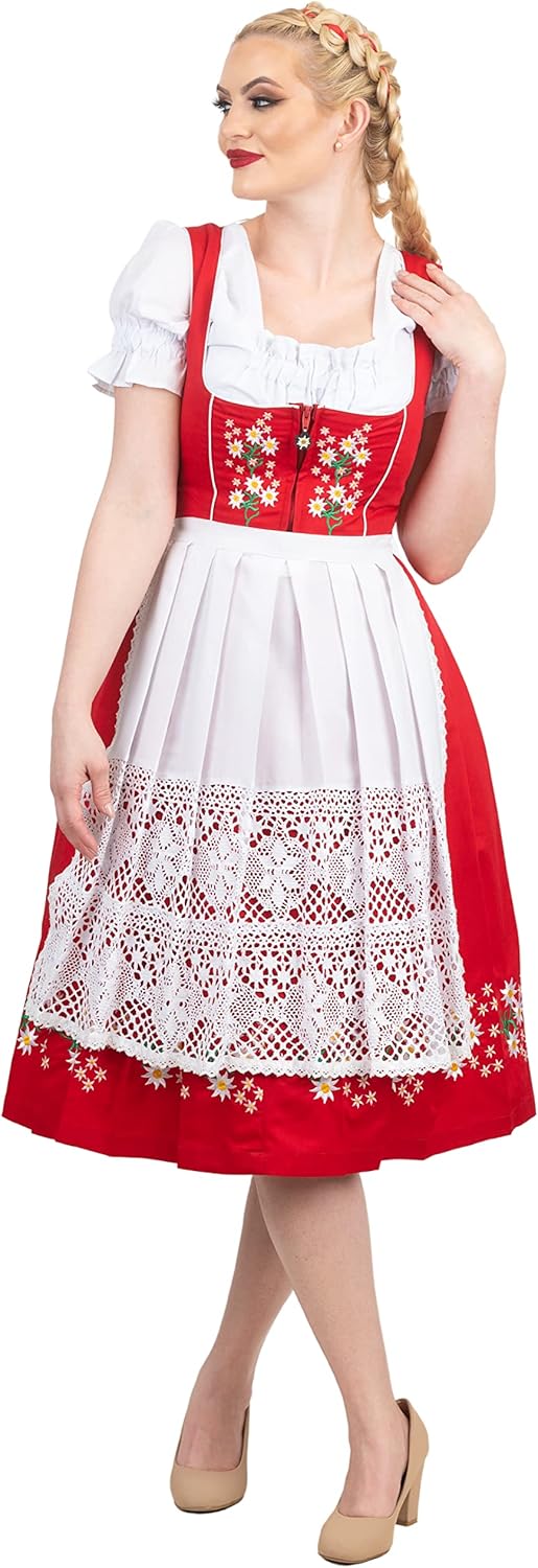 Dirndl Trachten Haus 3-Piece Red Dirndl Dress Set for Women – Long German Oktoberfest Outfit - Image 4
