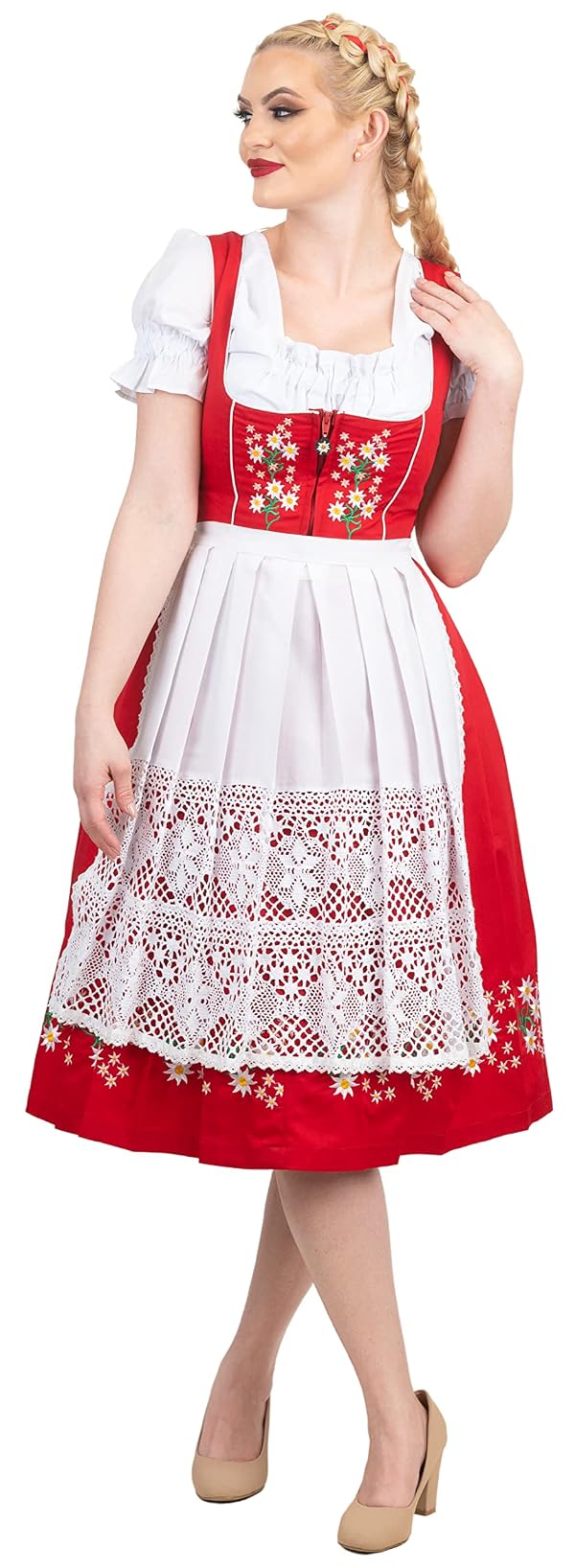 Dirndl Trachten Haus 3-Piece Red Dirndl Dress Set for Women – Long German Oktoberfest Outfit 6 XS by Dirndl Trachten Haus - Used condition - US$94.04