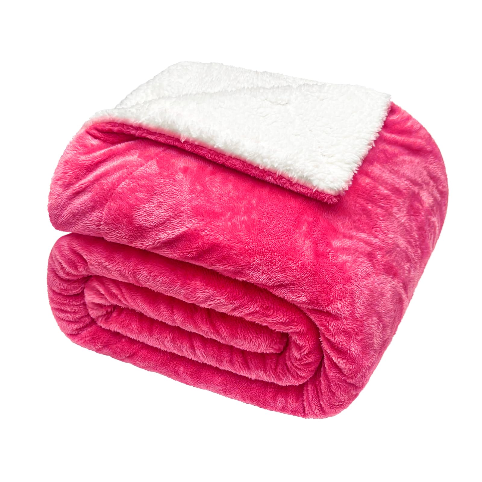 Exclusivo Mezcla Manta Polar Sherpa, Acolchada y Mullida, Gruesa y Caliente para Cama y Sofá, Ideal para el Invierno, 130 x 150 cm, Rosa Fuerte
