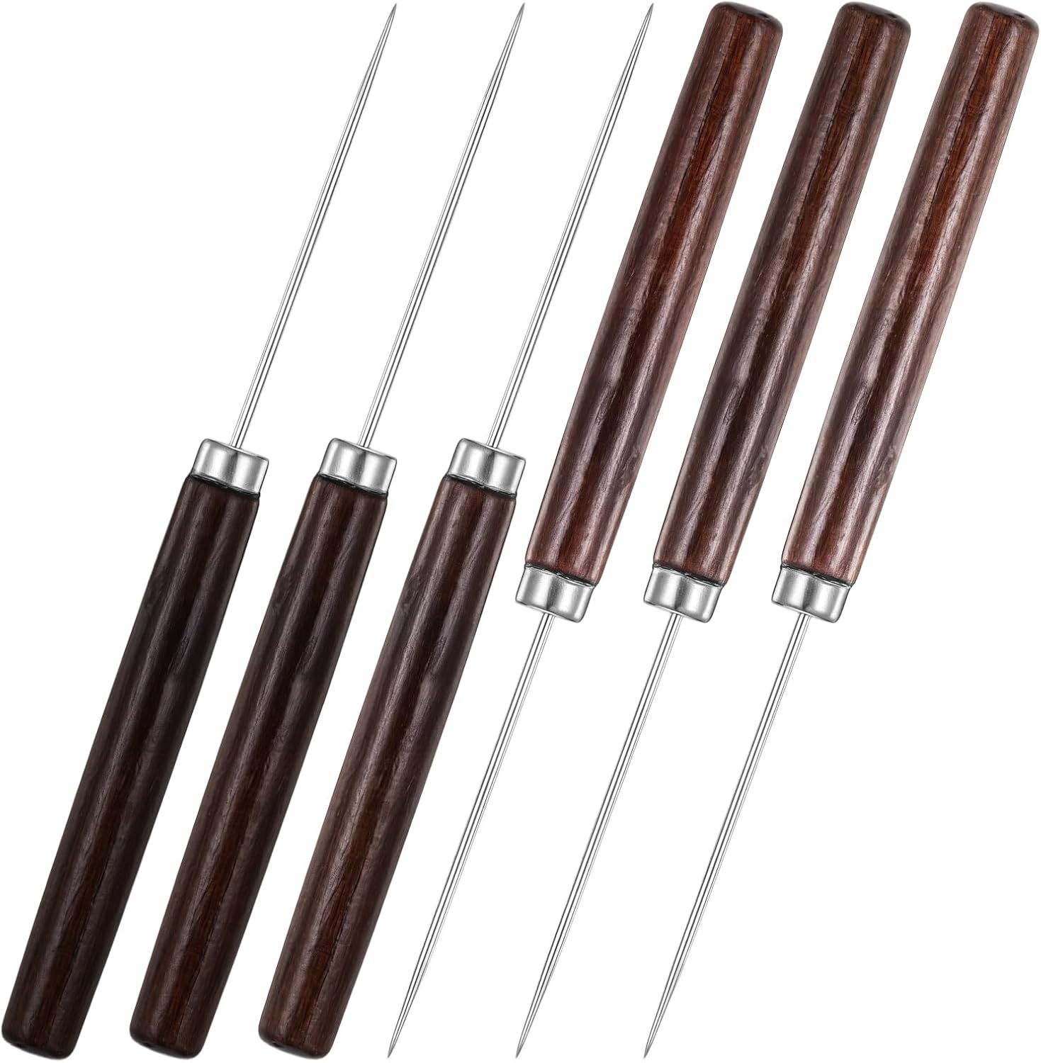 HJZHII 6 Pcs Scratch Awl Tool, Leather Awl Punch Tool Sewing AwlTool with Wooden Handle Leather Hole Punch Tools for Stitching Punching Sewing Craft Repair