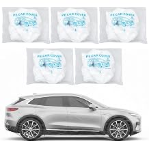 Sibba 5 Pack Disposable Car Covers, Plastic Car Cover Universal Waterproof Clear Cars Covers Vehicle Cars Cover with Elastic Bands for Sedan Outdoor Snow Rain Weather 12.4 ft x 21.6 ft
