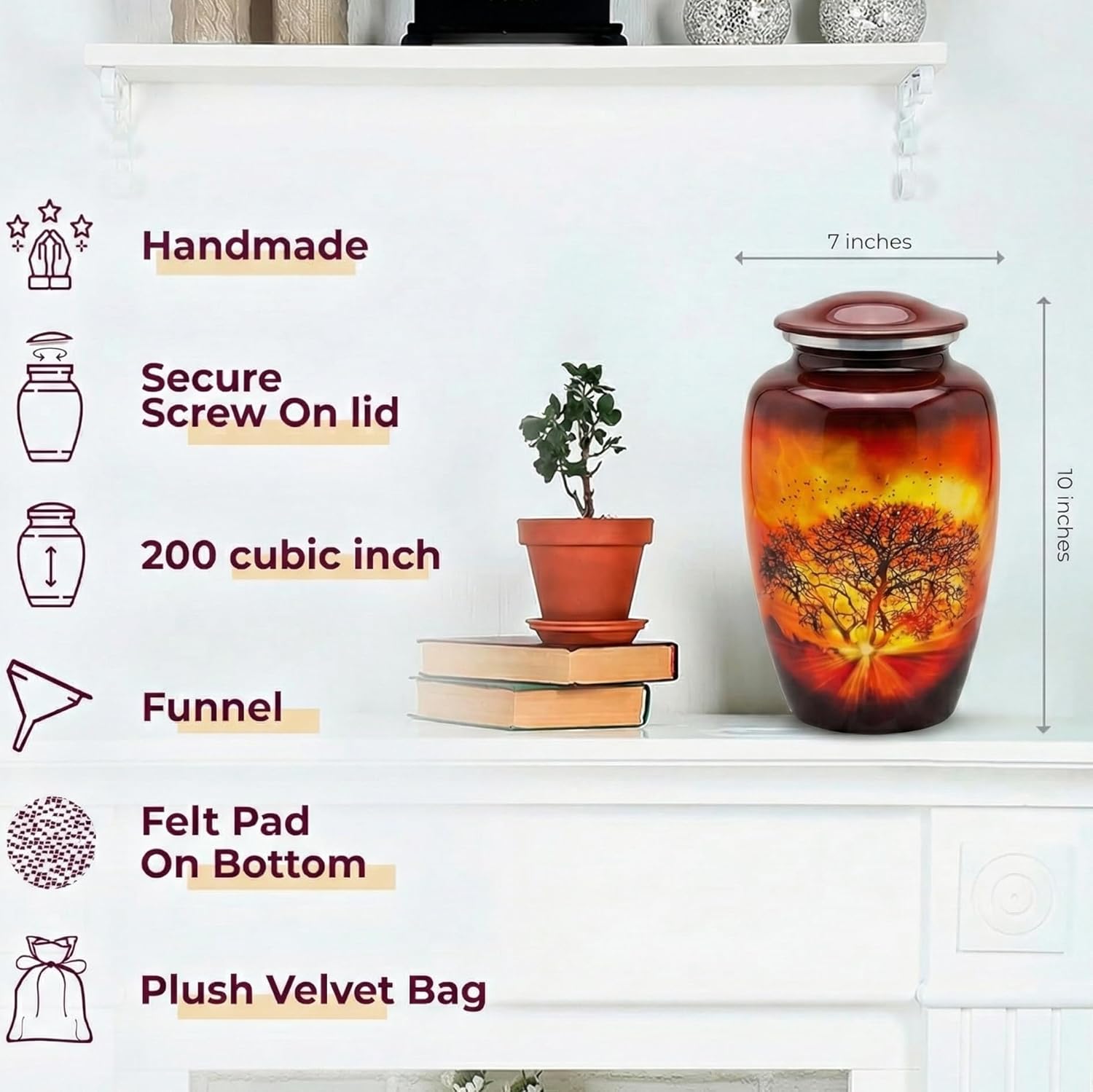 Trupoint Memorials Cremation Urns for Human Ashes, Tree of Life Decorative Burial Urn for Adult Men and Women, Large Orange Sunset