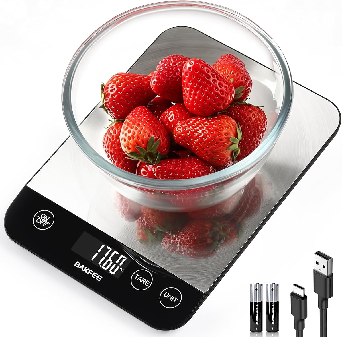 Báscula para alimentos, báscula de cocina de 33 lb, precisión de 1 g, carga USB-C, negra | Acero inoxidable premium con textura de patrón de CD, pantalla fácil de leer, 6 unidades, tara, preciso para hornear, cocinar y preparar alimentos