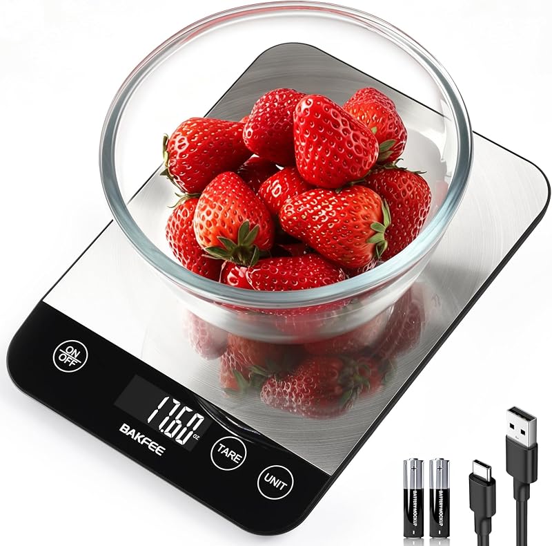 Báscula para alimentos, báscula de cocina de 33 lb, precisión de 1 g, carga USB-C, negra | Acero inoxidable premium con textura de patrón de CD, pantalla fácil de leer, 6 unidades, tara, preciso para hornear, cocinar y preparar alimentos