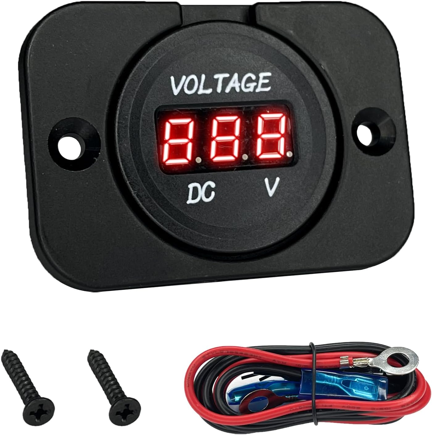 12V Battery Voltage Meter, Waterproof LED Digital Voltage Meter DC 12V, Round Panel Mount Battery Monitor Gauge with Mounting Plate & Cables for Car Boat Marine Motorcycle RV ATV UTV（Blue）