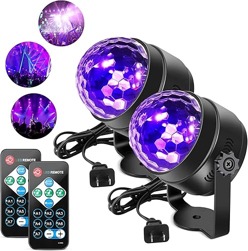 Miniatura 3 de Luces negras UV para fiesta brillante, bola de discoteca de 6 W, luces LED de fiesta activadas por sonido con control remoto, 7 modos de luz de