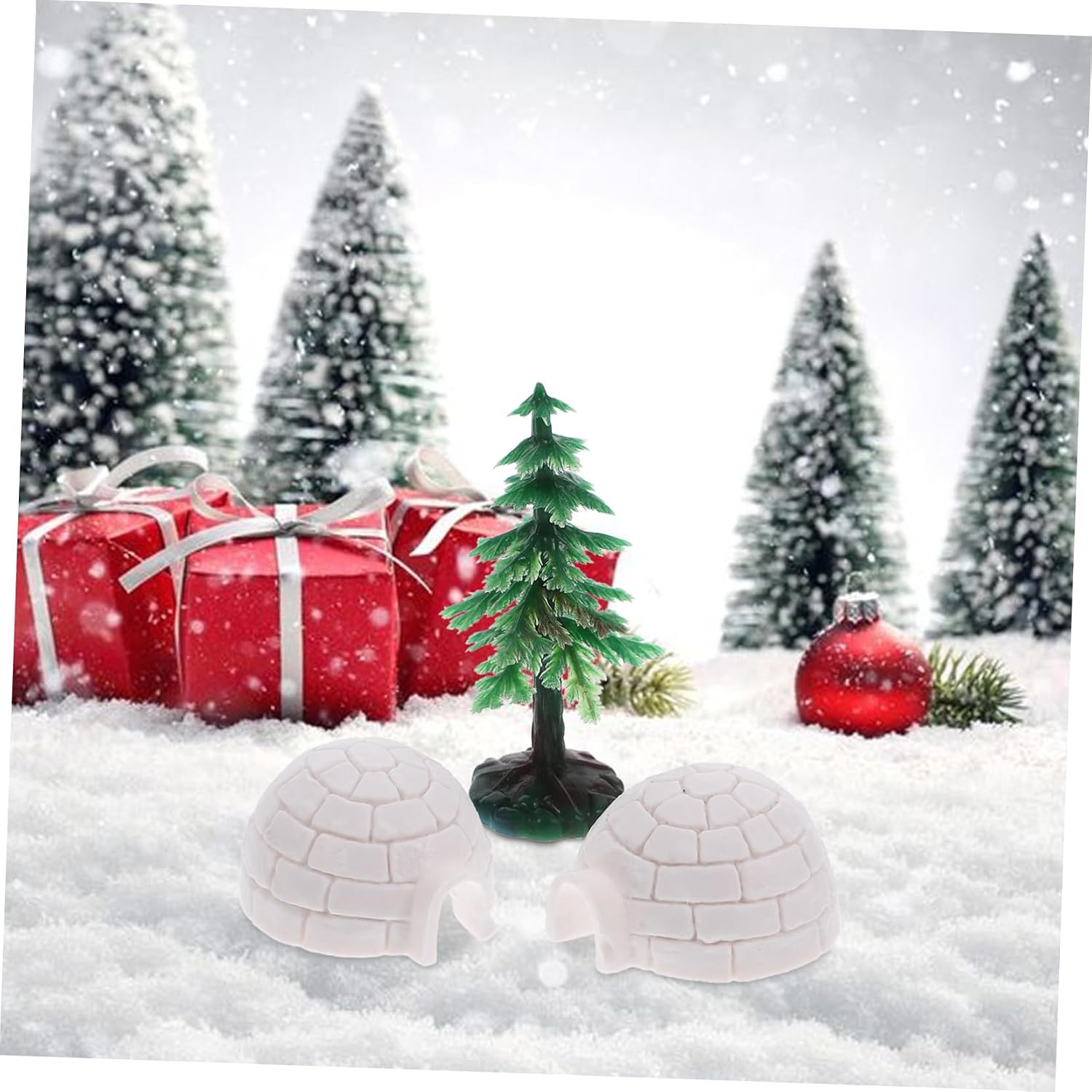 PRETYZOOM Realistic Mini Ice House Figurine with Mini Christmas Tree Decor Plastic Snow Building Model for Xmas Desktop Ornament Versatile Sand Table Landscape Accessory Heartfelt Holiday