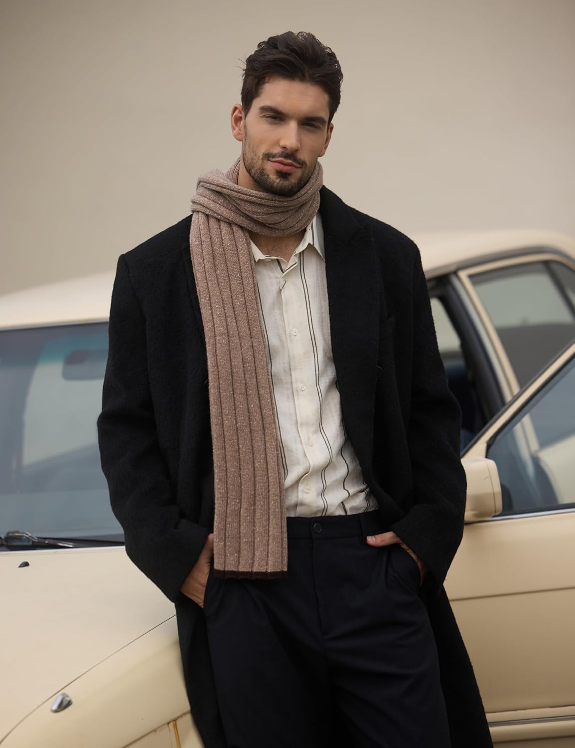 Mens Wool Scarf Winter Knitted Scarves Warm for Cold Weather with Gift Box - Image 5