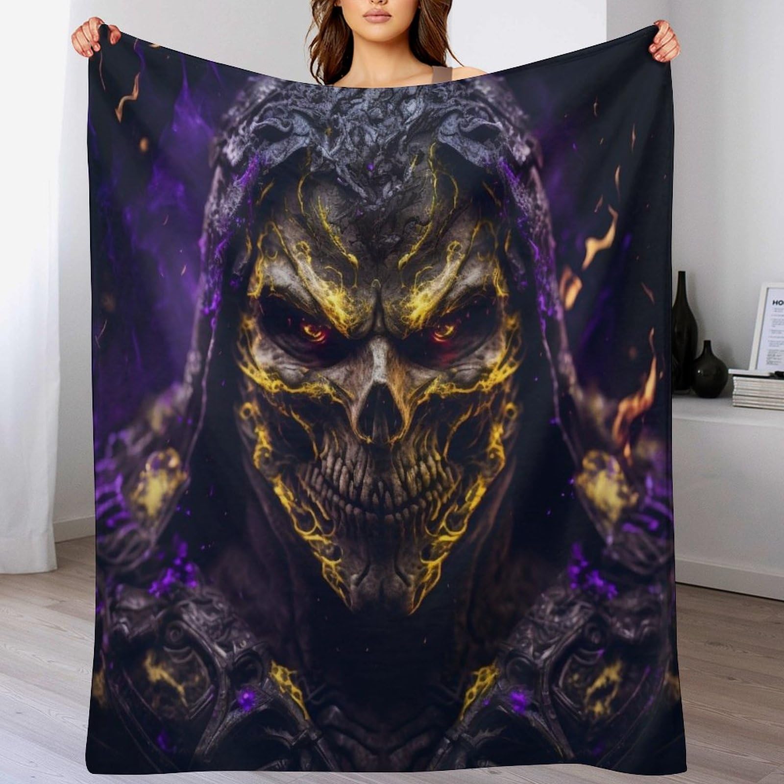 Couverture flanelle squelette en feu anti-bouloche finitions premium