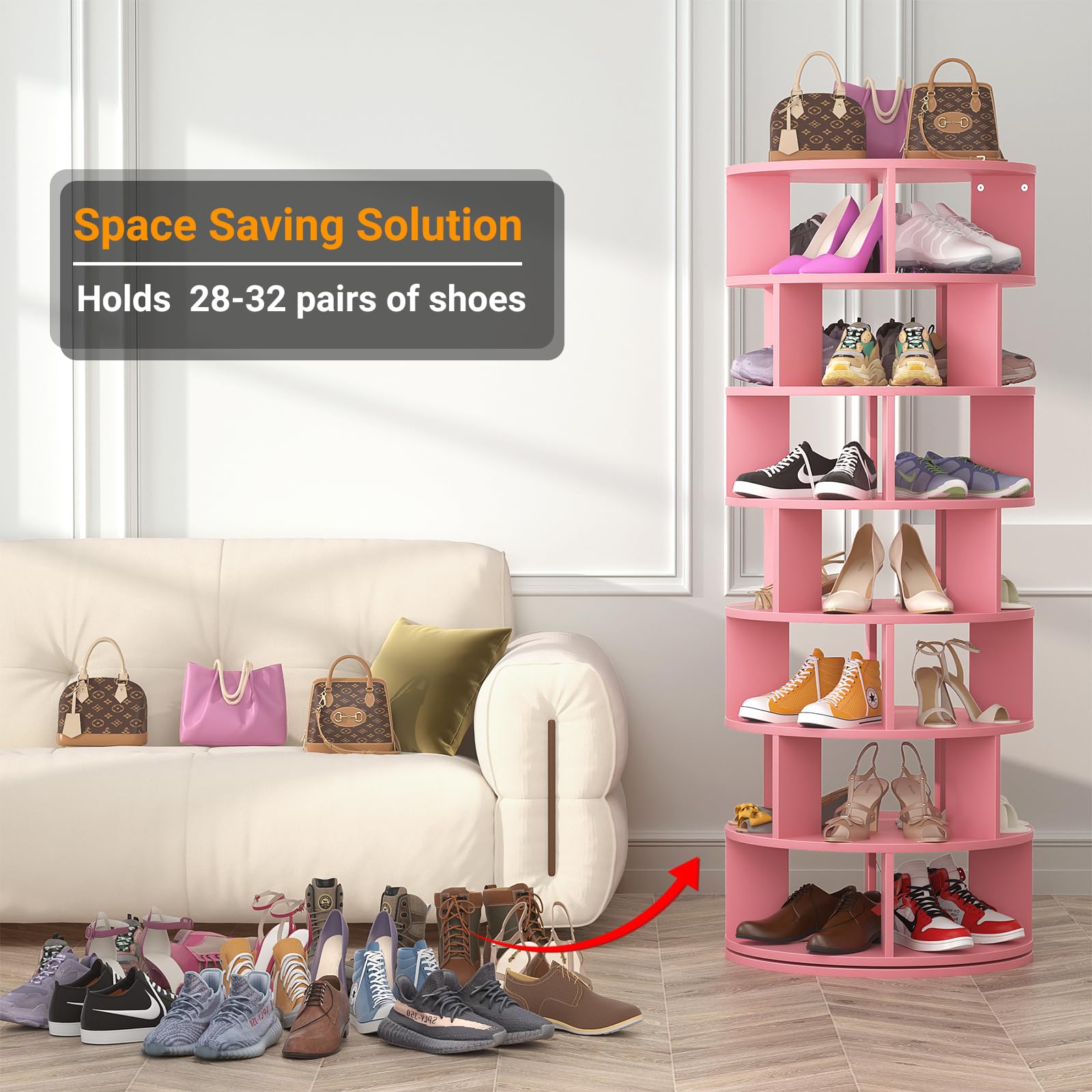 Snapklik.com : Rotating Shoe Rack Tower, 7-Tier Spinning Shoe Rack 360 ...