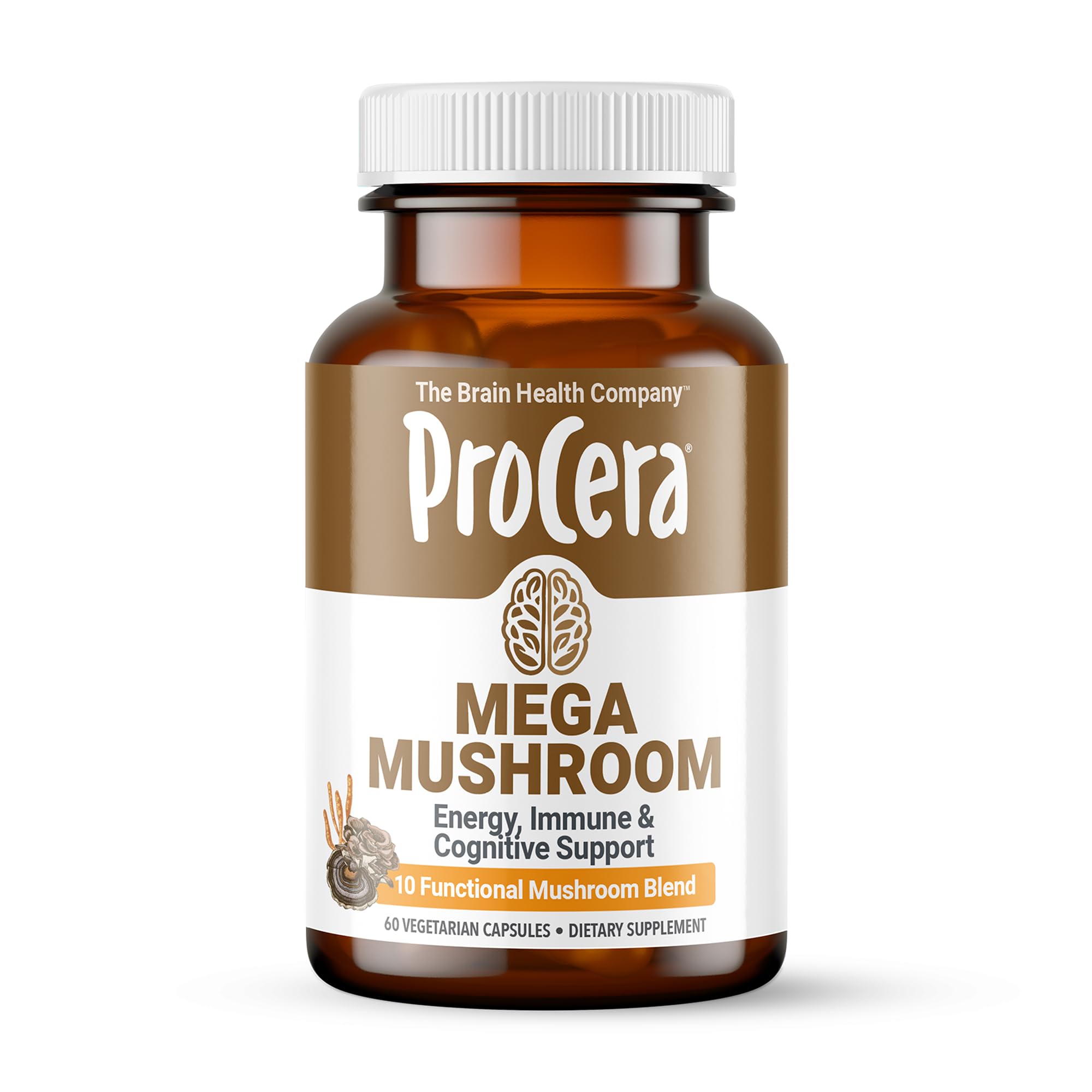 Procera Mega Mushroom - Improved Memory, Natural Energy & Mental Clarity - Clear Mind - Lift Brain Fog - Immune Support - Detox - Lions Mane Chaga Cordyceps Shiitake Turkey Tail - 60 Count