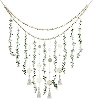 Jetec Large Boho Eucalyptus Wall Hanging - 36x36 Inch Wooden Bead Garland Artificial Greenery Farmhouse Decor