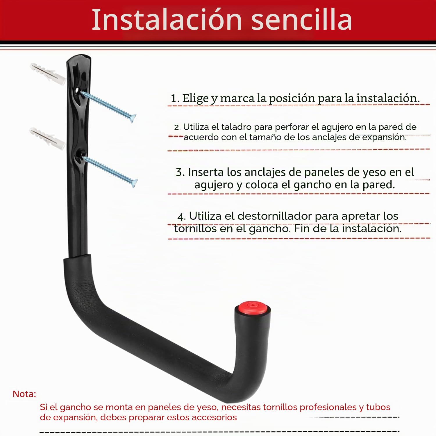 Ganchos de almacenamiento resistentes para garaje, colgador de almacenamiento de escaleras de 25 cm para montaje en pared para escalera, bicicleta, herramientas de jardín, silla plegable, pala