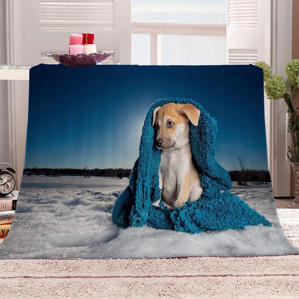 Coperta Di Flanella Letto Matrimoniale Invernale 150X180Cm Coperta Pile In Microfibra Morbida Pelosa Calda Copriletto Per Divano/Bambini Camere Da Letto, Coperta In Peluche Blu Per Cani Animali Mo