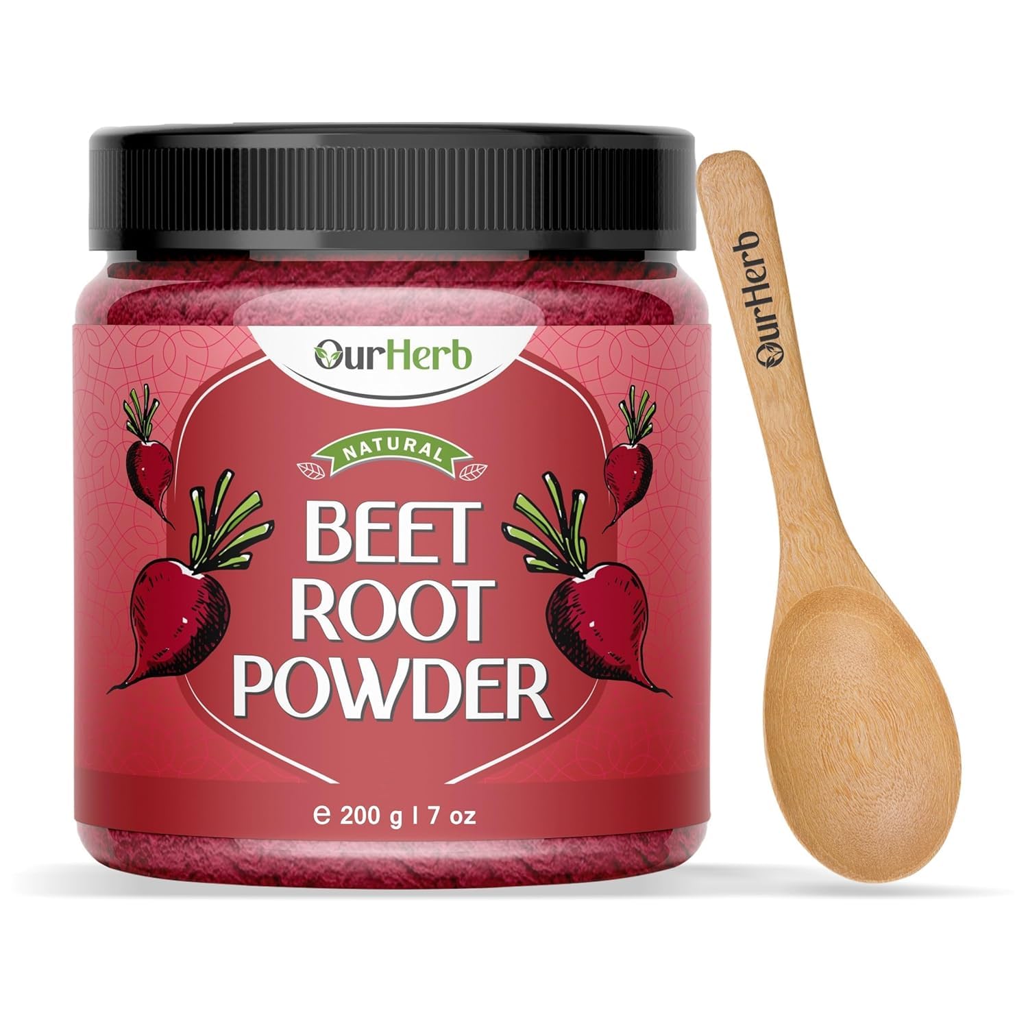 Our herb Pure Natural Beetroot Powder for Face Lips Hair Includes Wooden Spoon 200g 7 Oz