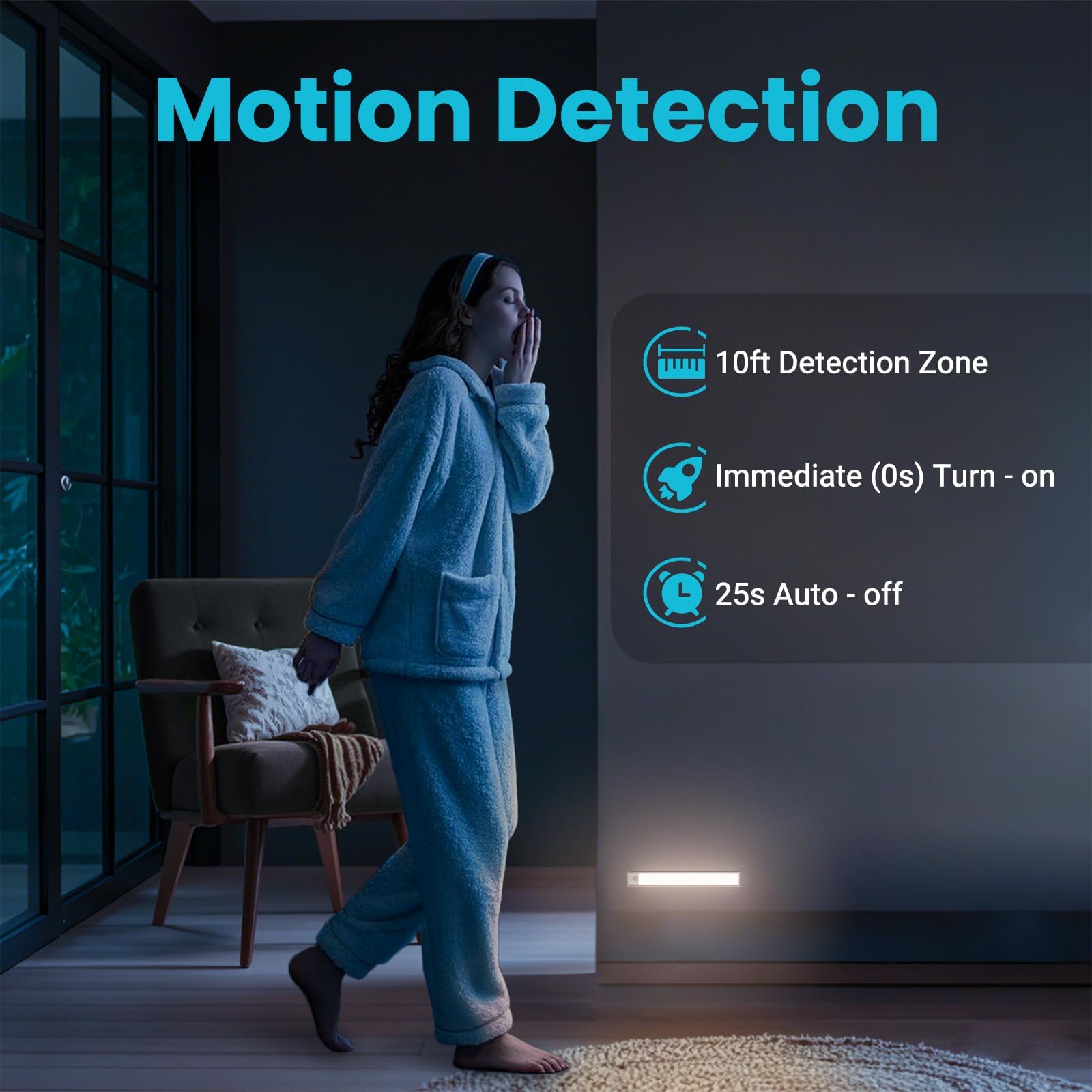 Under Cabinet Lights 2 Pack, Dimmable LED Rechargeable 1000mAh, Motion Sensor Light with 3 Color Temps, Magnetic Wireless Closet Lighting for Kitchen Cabinets, Stairs, Wardrobe (Battery Operated) 3