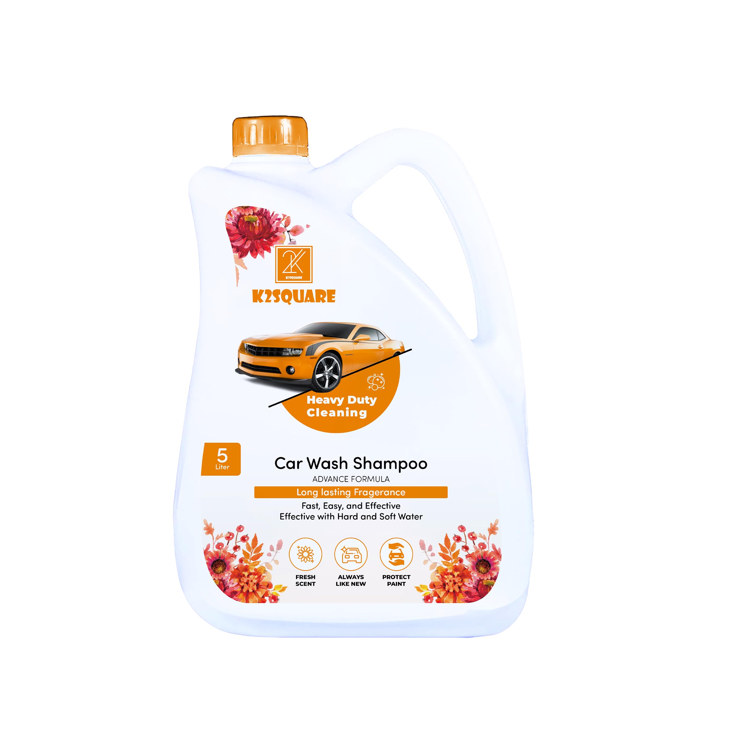 K2SQUARE Foaming Car Wash Soap (Works with Foam Cannons, Foam Guns or Bucket Washes) Safe for Cars, Trucks, Motorcycles, RVs & More (ORENGE)