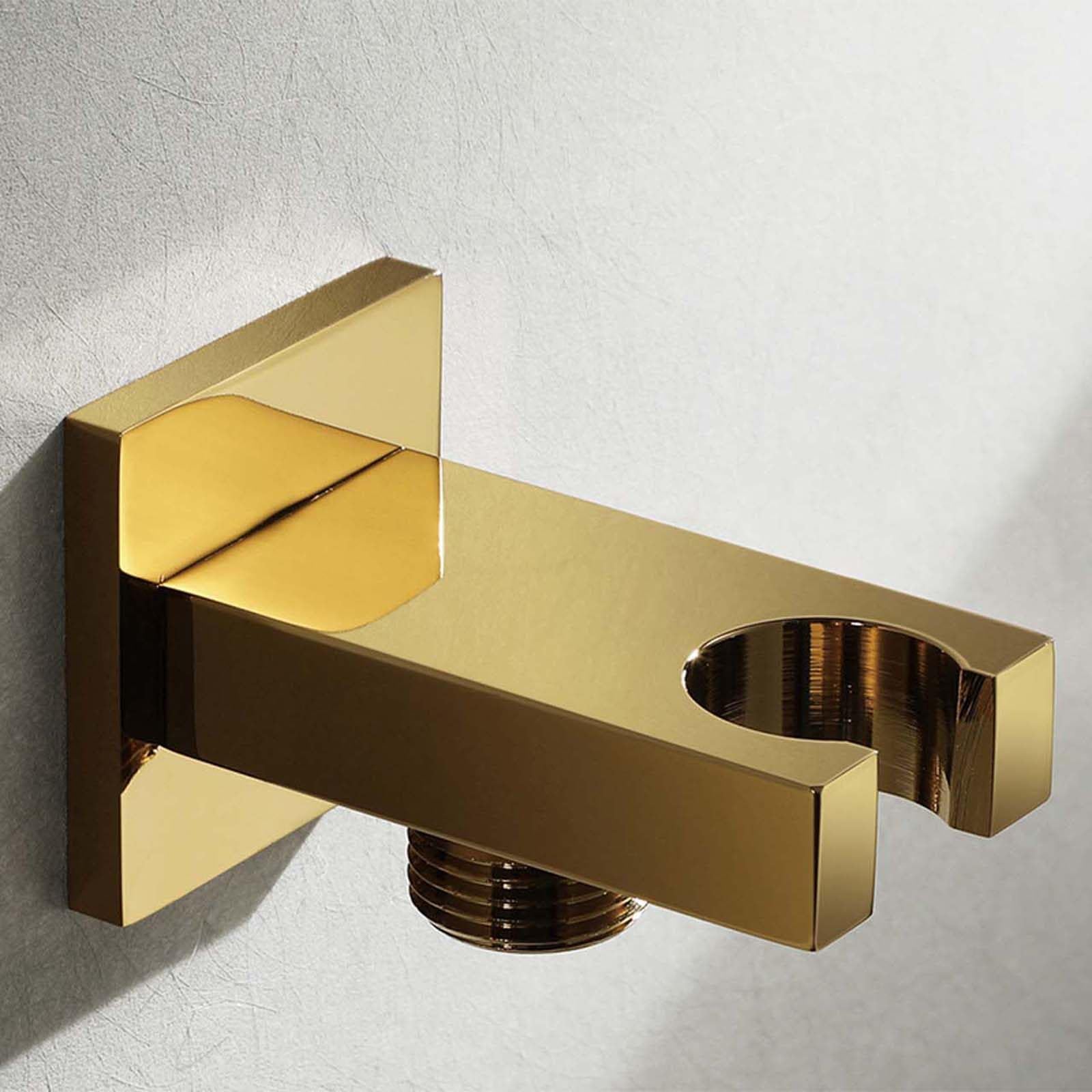 Brausehalterhalterung, verdeckter, handgeführter Brausehalter aus gebürstetem Gold mit Bohrung, Brausegriffhalter aus Messing, quadratischer Brauseschlauchhalter mit Wassereinlass(Color:Black)