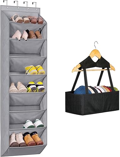 KEETDY Organizador de zapatos sobre la puerta con 8 bolsillos profundos y colgador de sombreros para armario, color negro