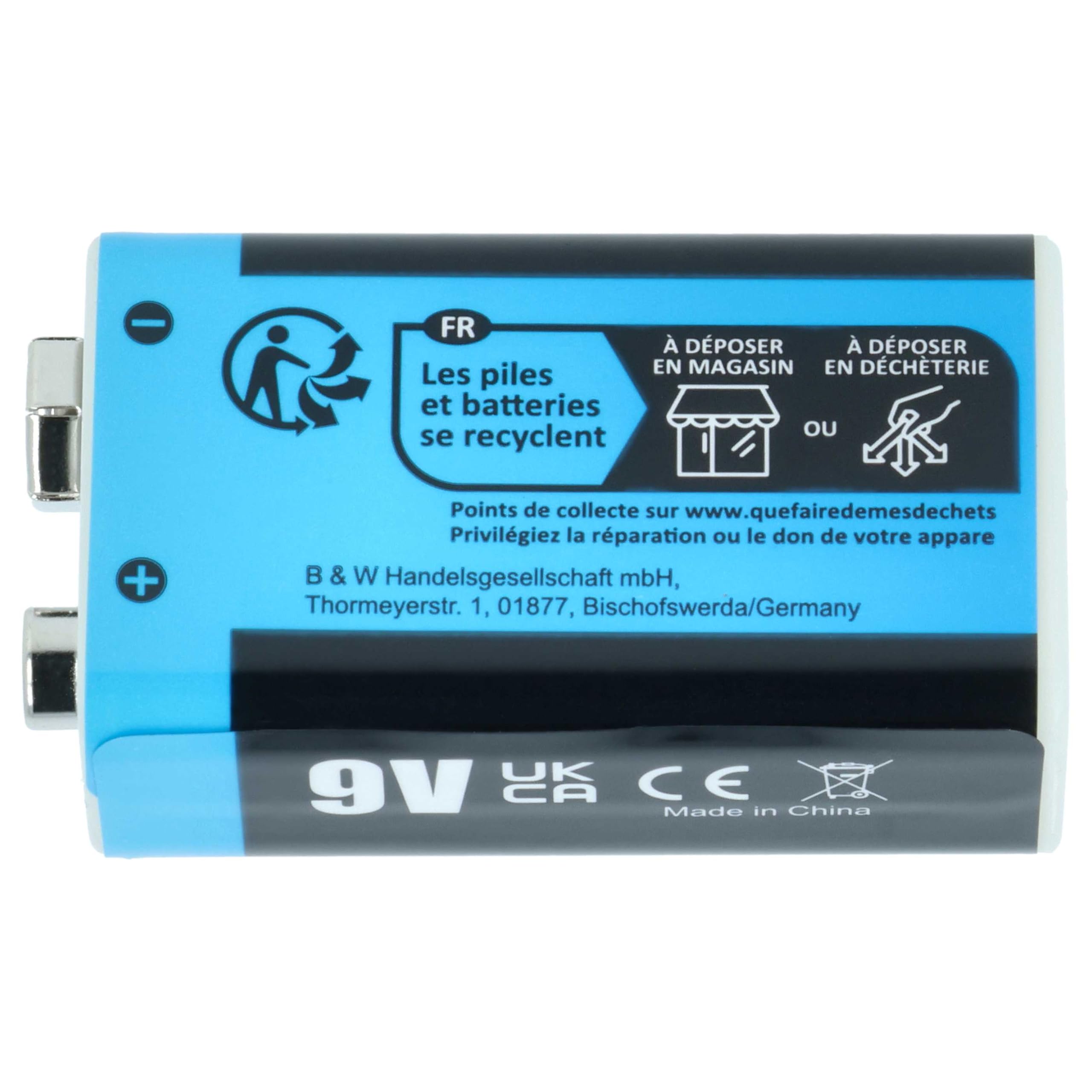 10x Piles Bloc Batterie 9V pour Divers appareils (1Ah, 9V, Li-ION), prête à l'emploi, avec Micro-USB