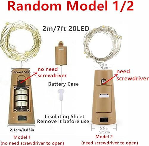 Miniatura 10 de Guirnalda de luces LED de color blanco cálido, funciona con pilas, impermeable, alambre de cobre plateado, 7 pies, 20 luces LED de luna estrellada