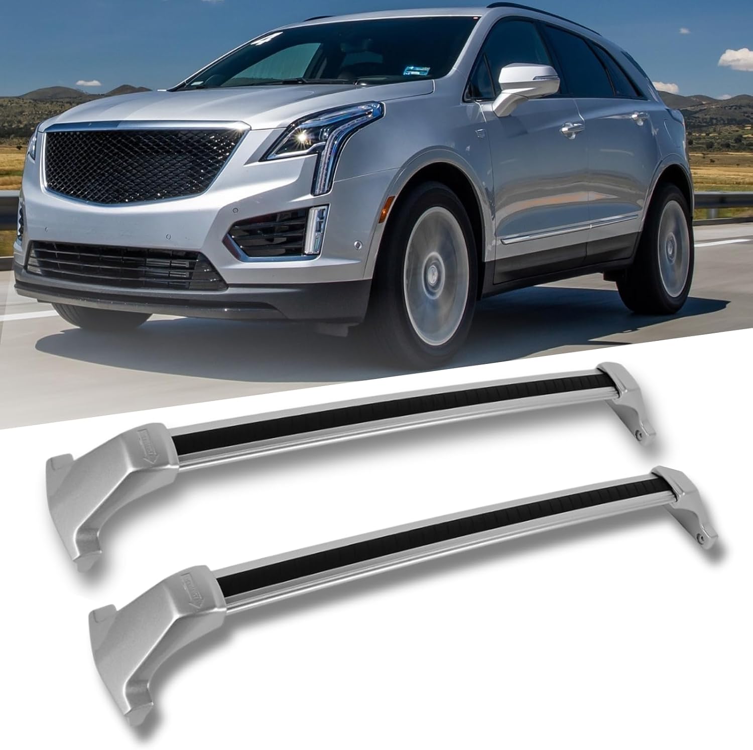 Roof Rack Cross Bar Crossbars Luggage Cargo Carrier Fit for Cadillac XT5 2017 2018 2019 2020 2021 2022 Rooftop Kayak Bicycles Snowboard Replacement Silver Aluminum Accessories