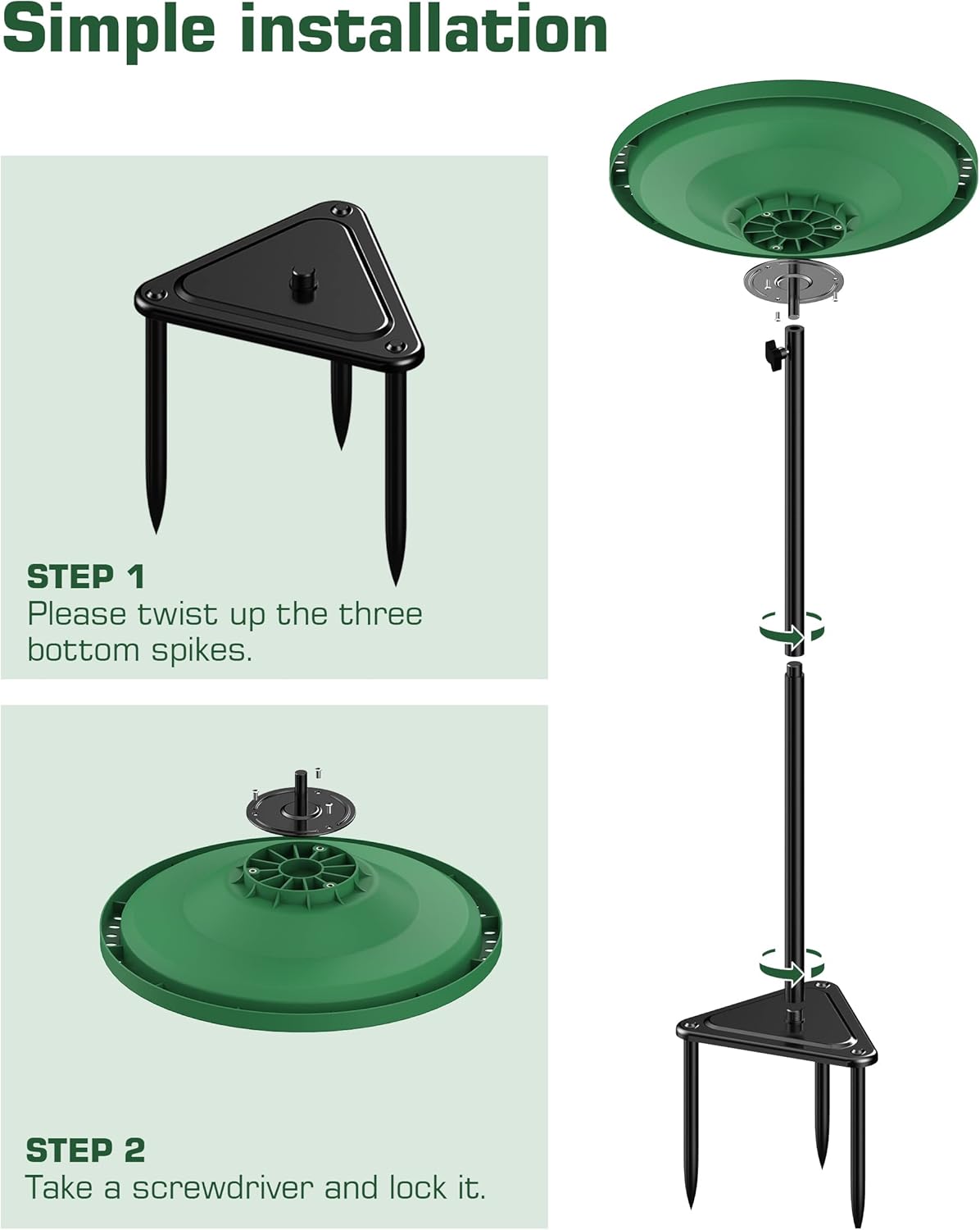 Bird Baths for Outdoors, Detachable Birdbaths for The Garden Clearance, Freestanding Bird Baths for Outdoors Heavy Duty, Bird Bath Bowl Spa & Birdfeeder with Metal Stake Stand, Circle Shape (Green)